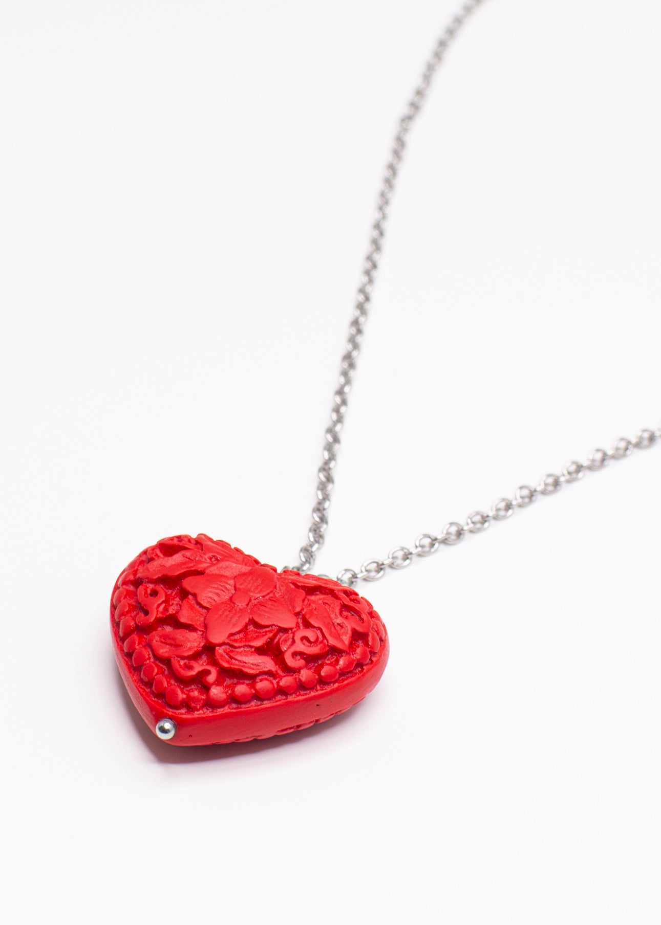 Carved Cinnabar Necklace - Last one