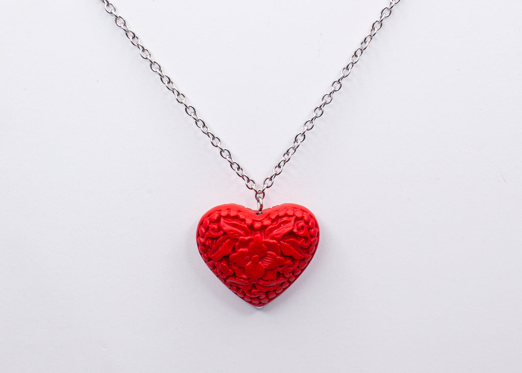 Carved Cinnabar Necklace