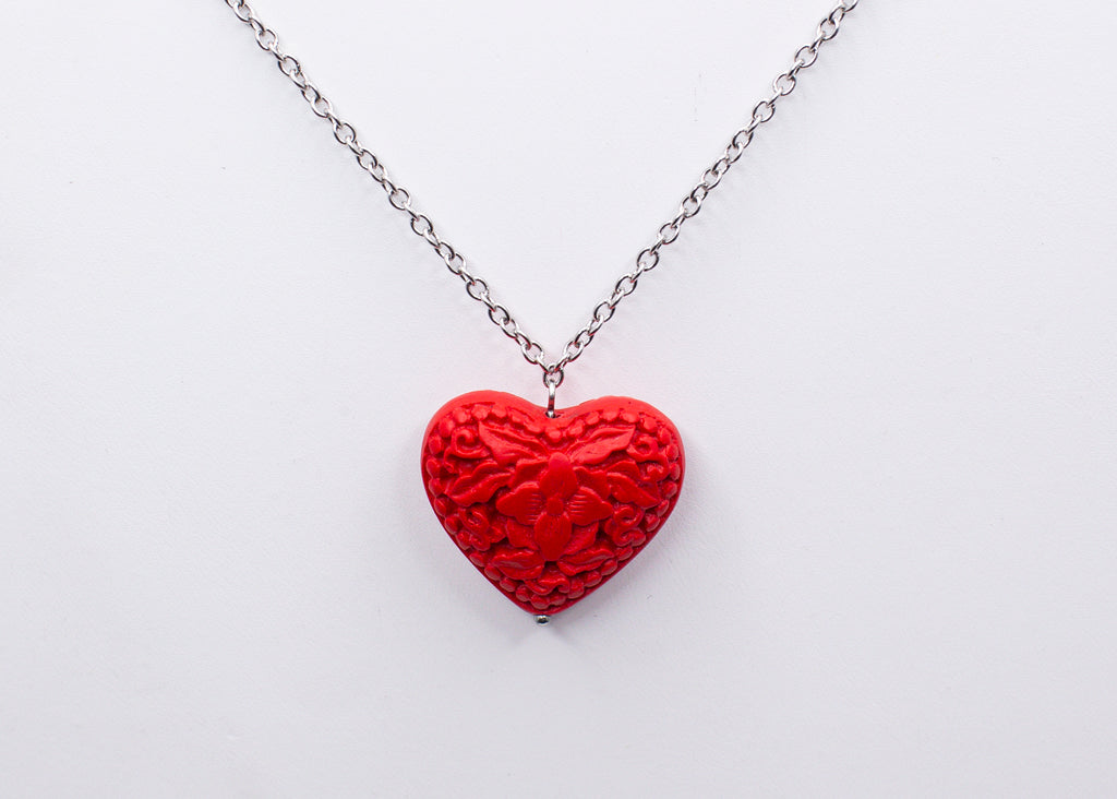 Carved Cinnabar Necklace