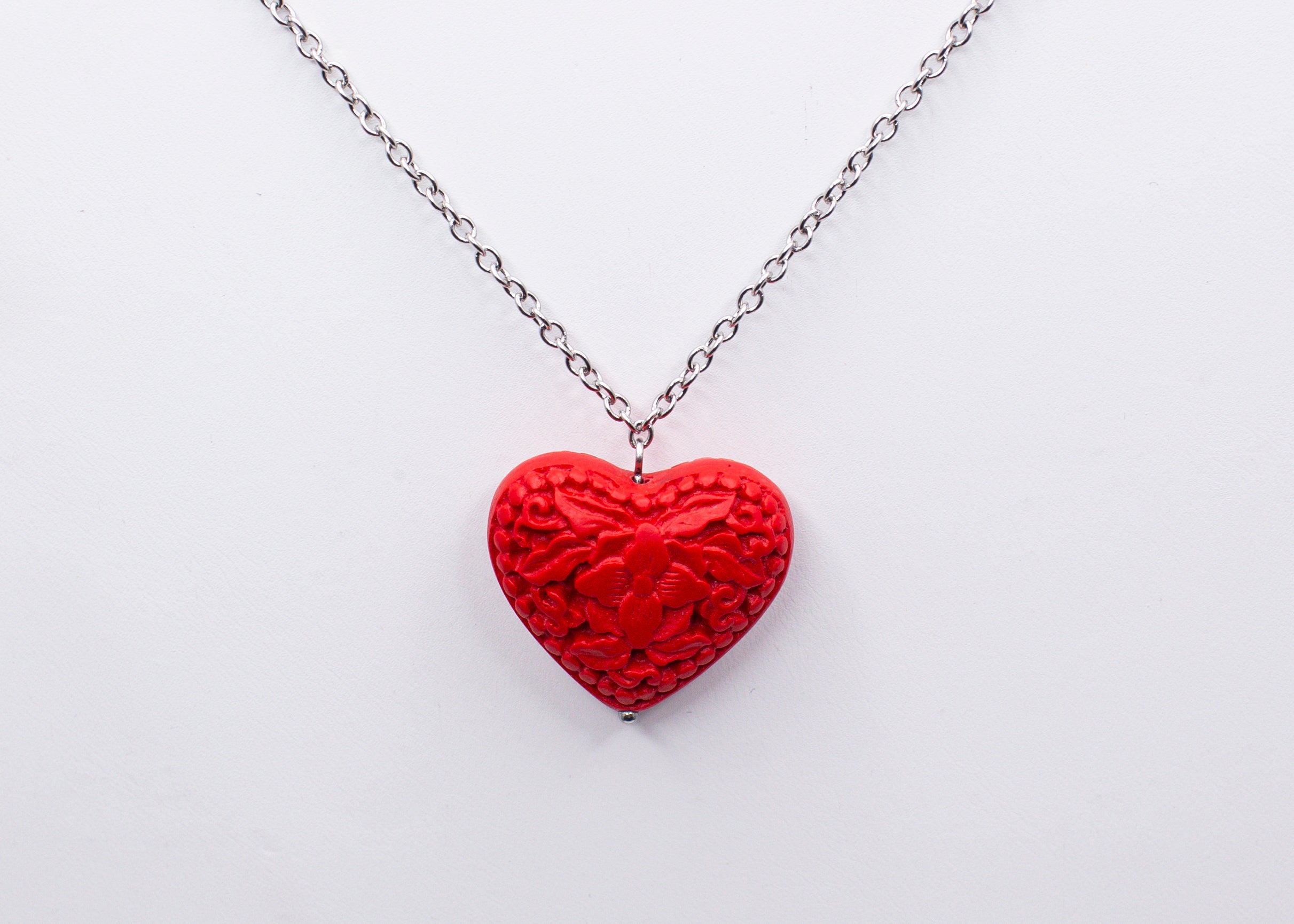 Carved Cinnabar Necklace