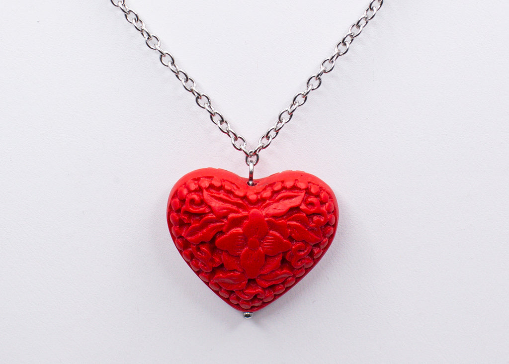 Carved Cinnabar Necklace