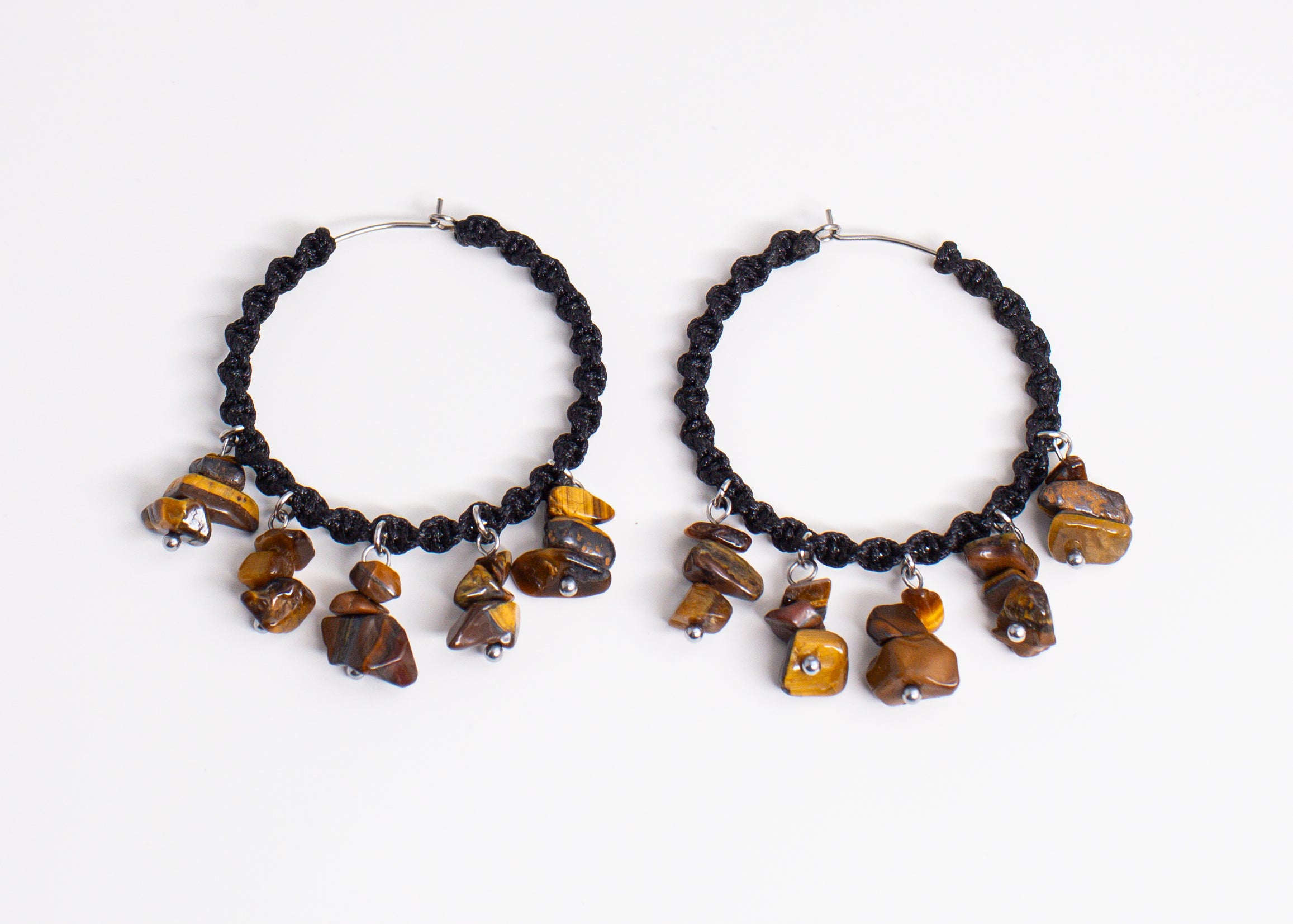 Tiger Eye Macrame Chandelier Hoop Earrings