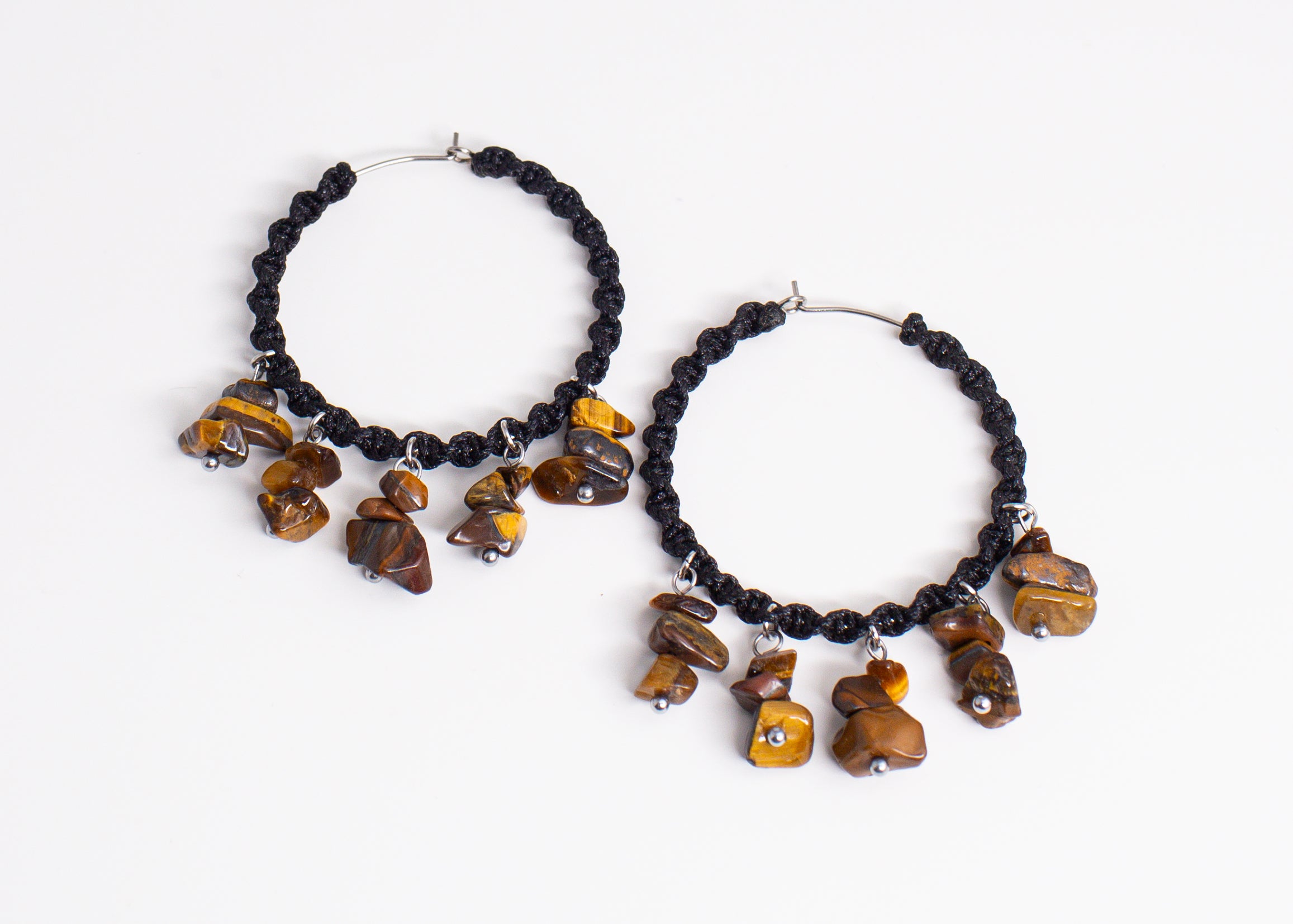 Tiger Eye Macrame Chandelier Hoop Earrings