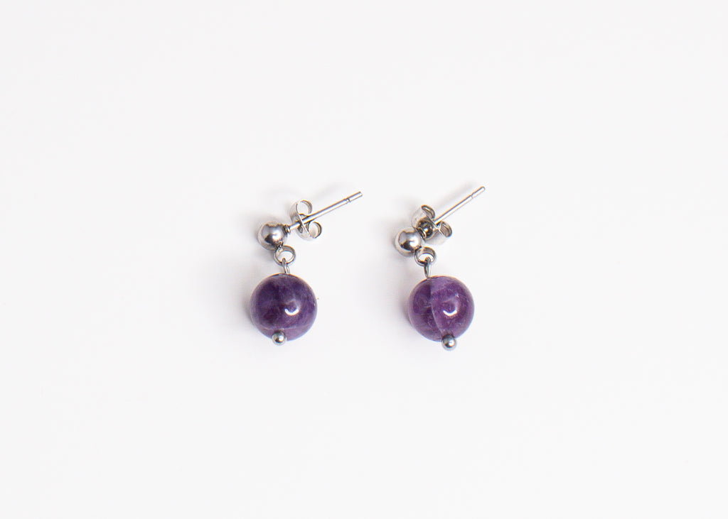 Amethyst Dangle Stud Earrings