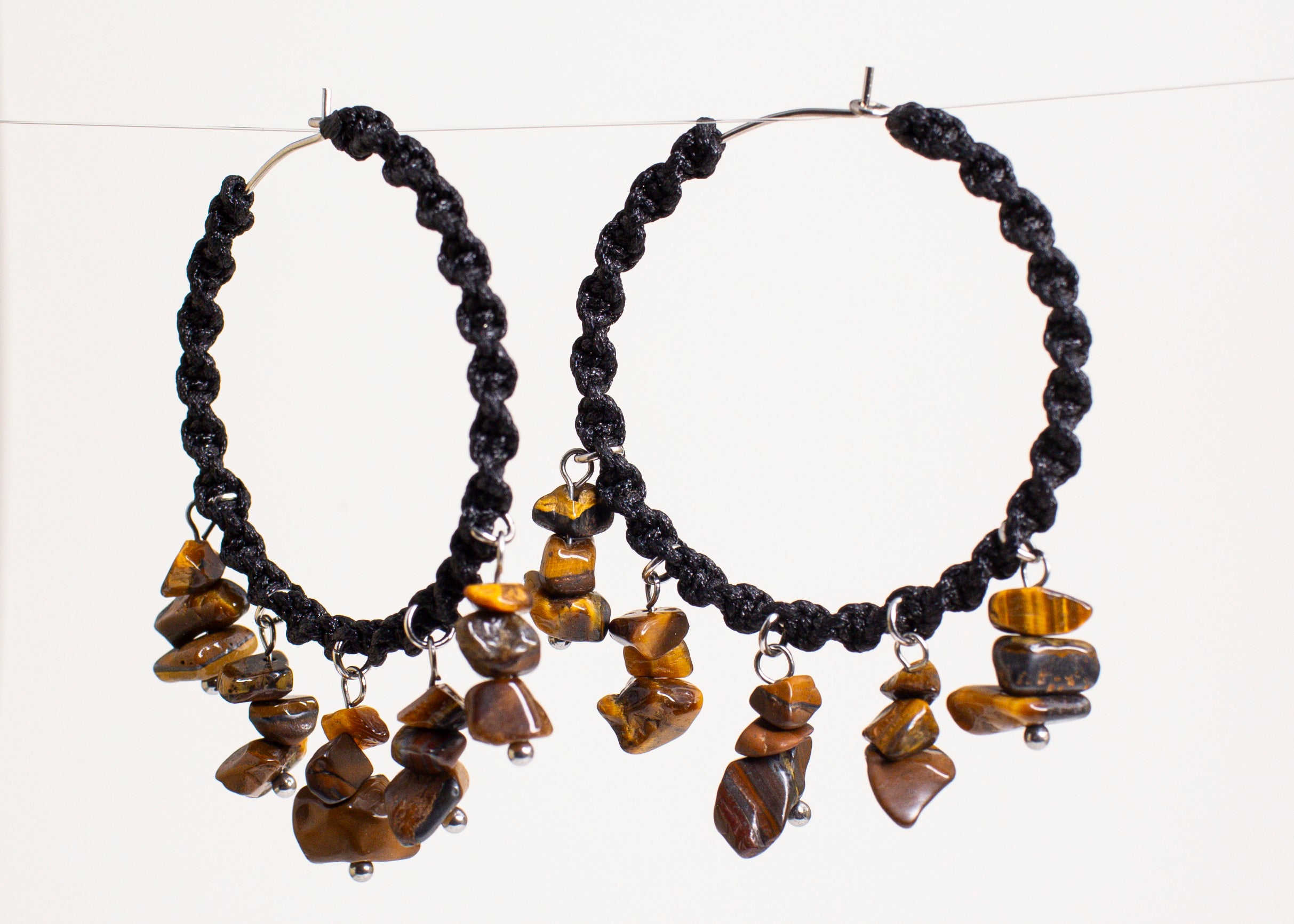 Tiger Eye Macrame Chandelier Hoop Earrings