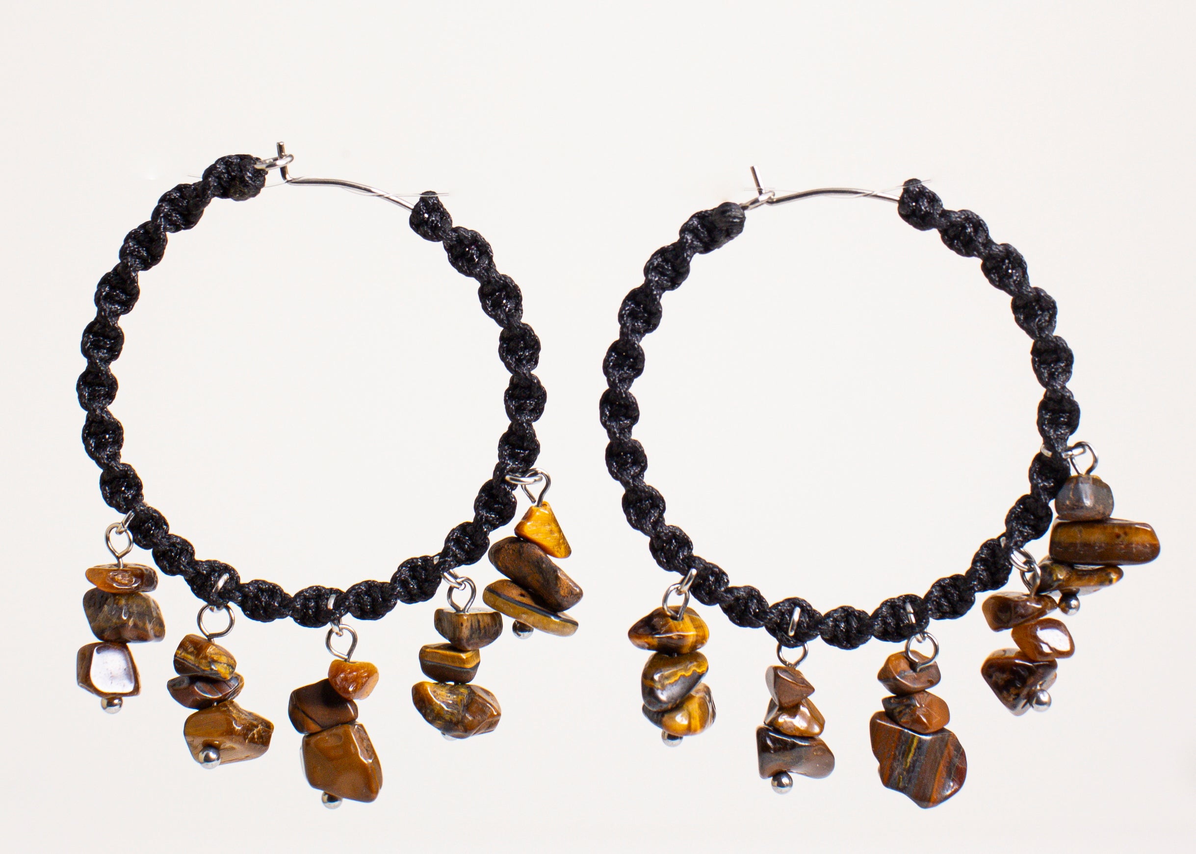 Tiger Eye Macrame Chandelier Hoop Earrings
