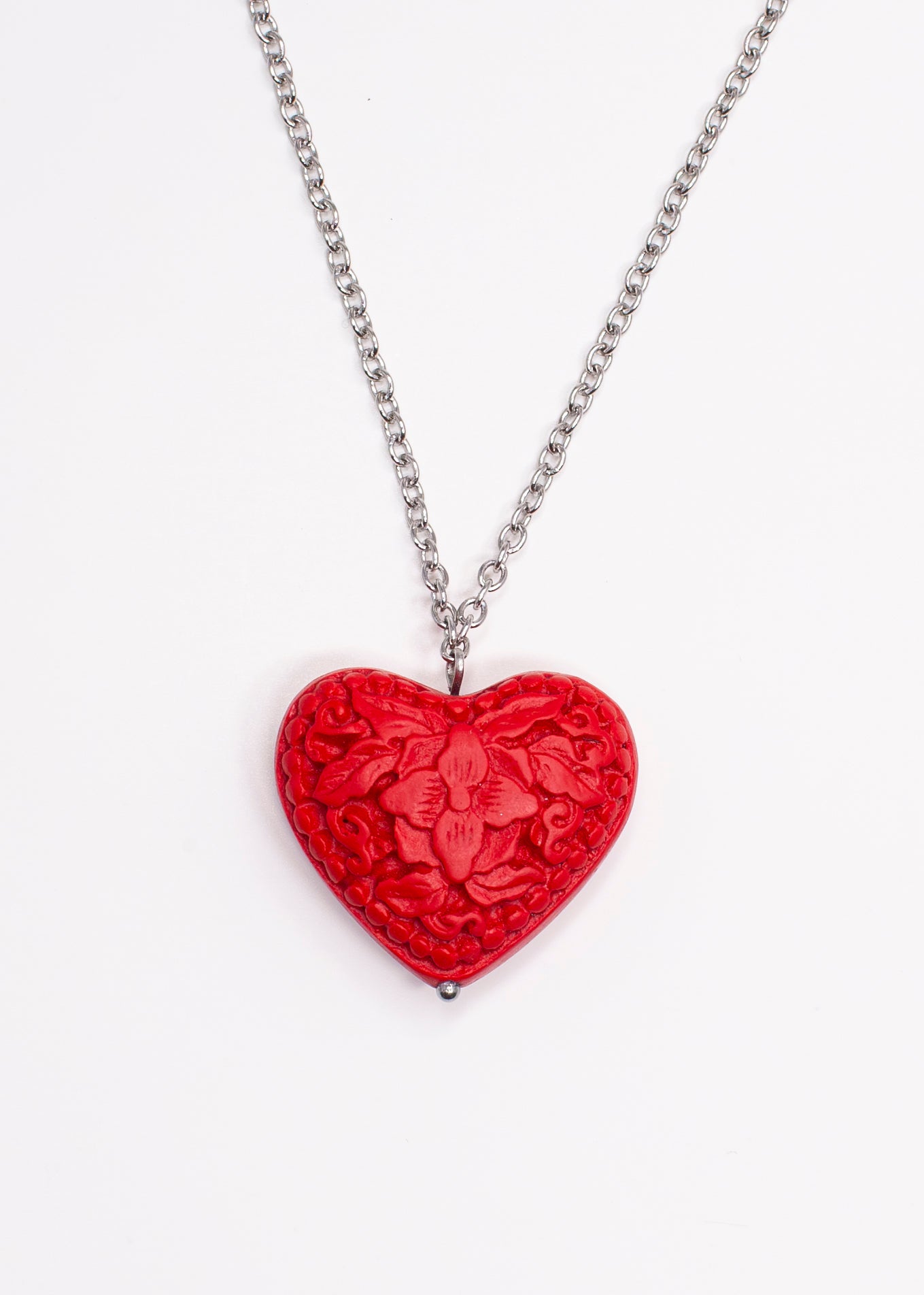 Carved Cinnabar Necklace - Last one