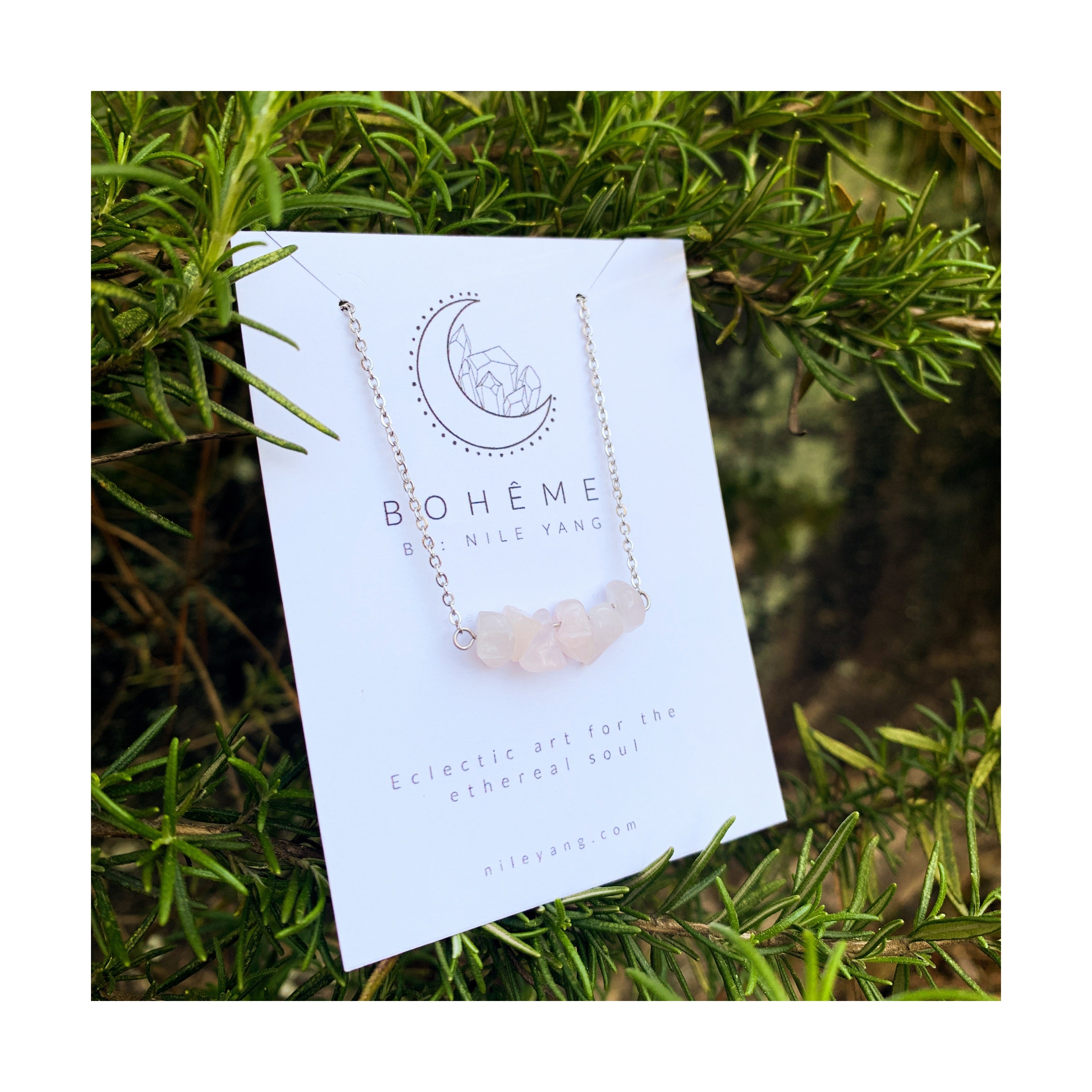 Rose Quartz Chip Bar Necklace