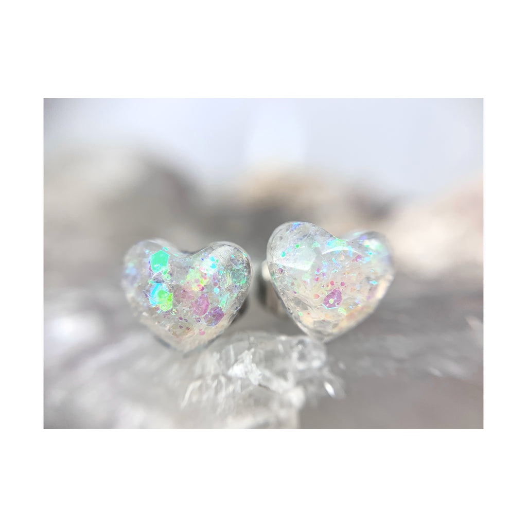 Clear Intentions Iridescent Heart Studs