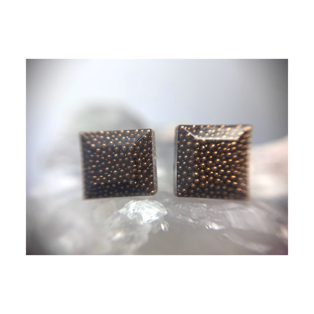 Brown Faceted Square Studs