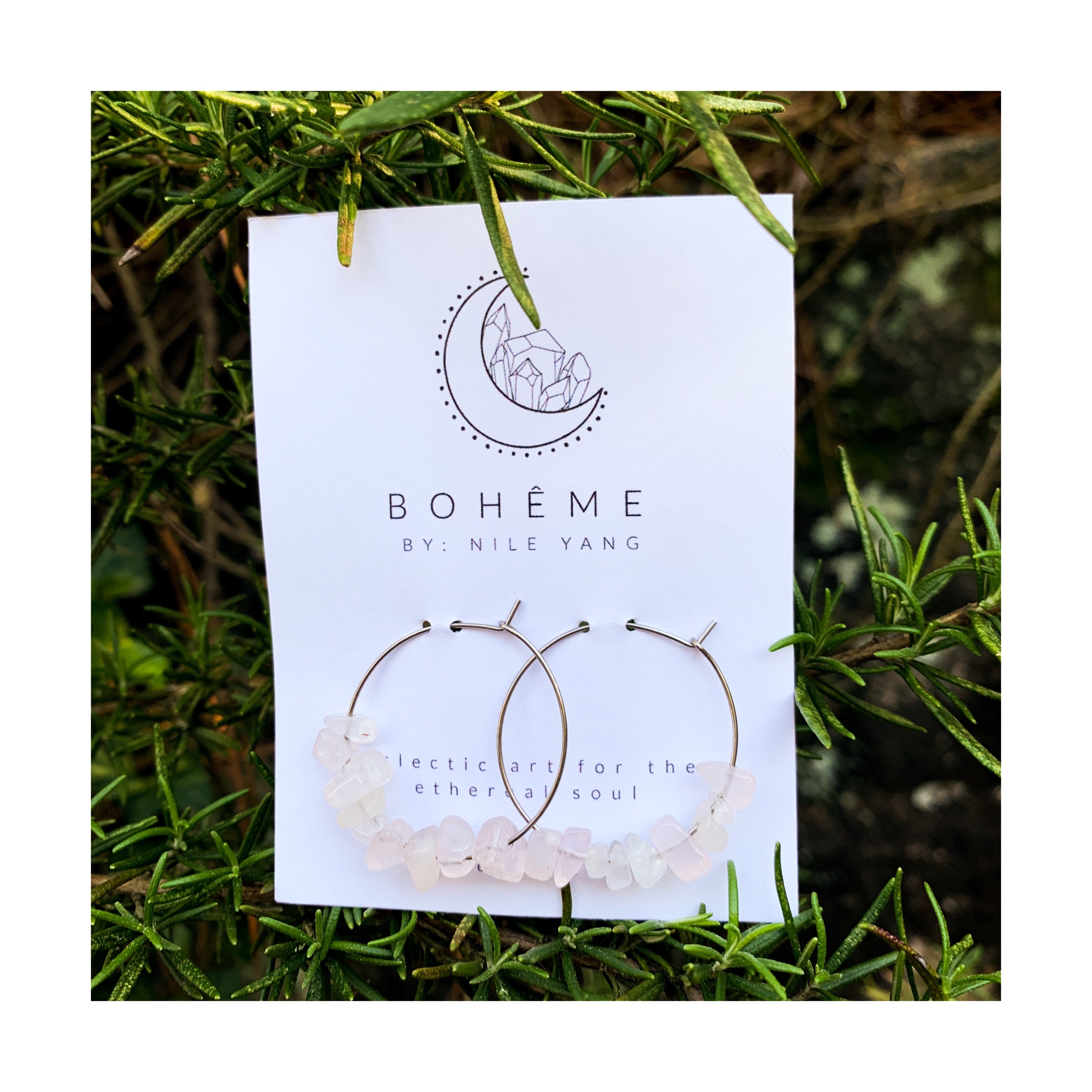 Rose Quartz Chip Hoops