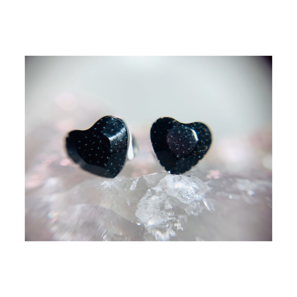 Black Faceted Mini Heart Studs