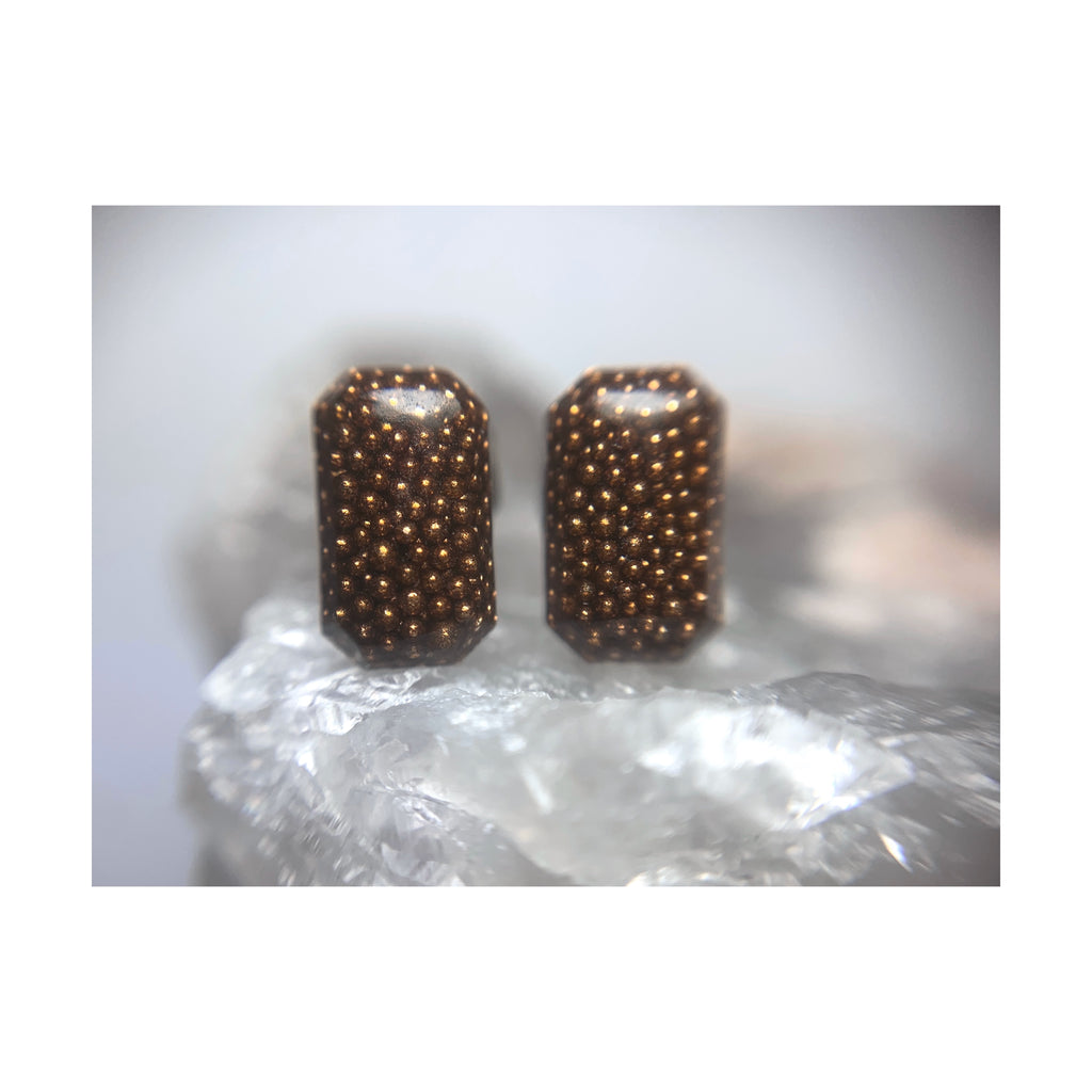 Brown Mini Faceted Rectangle Studs